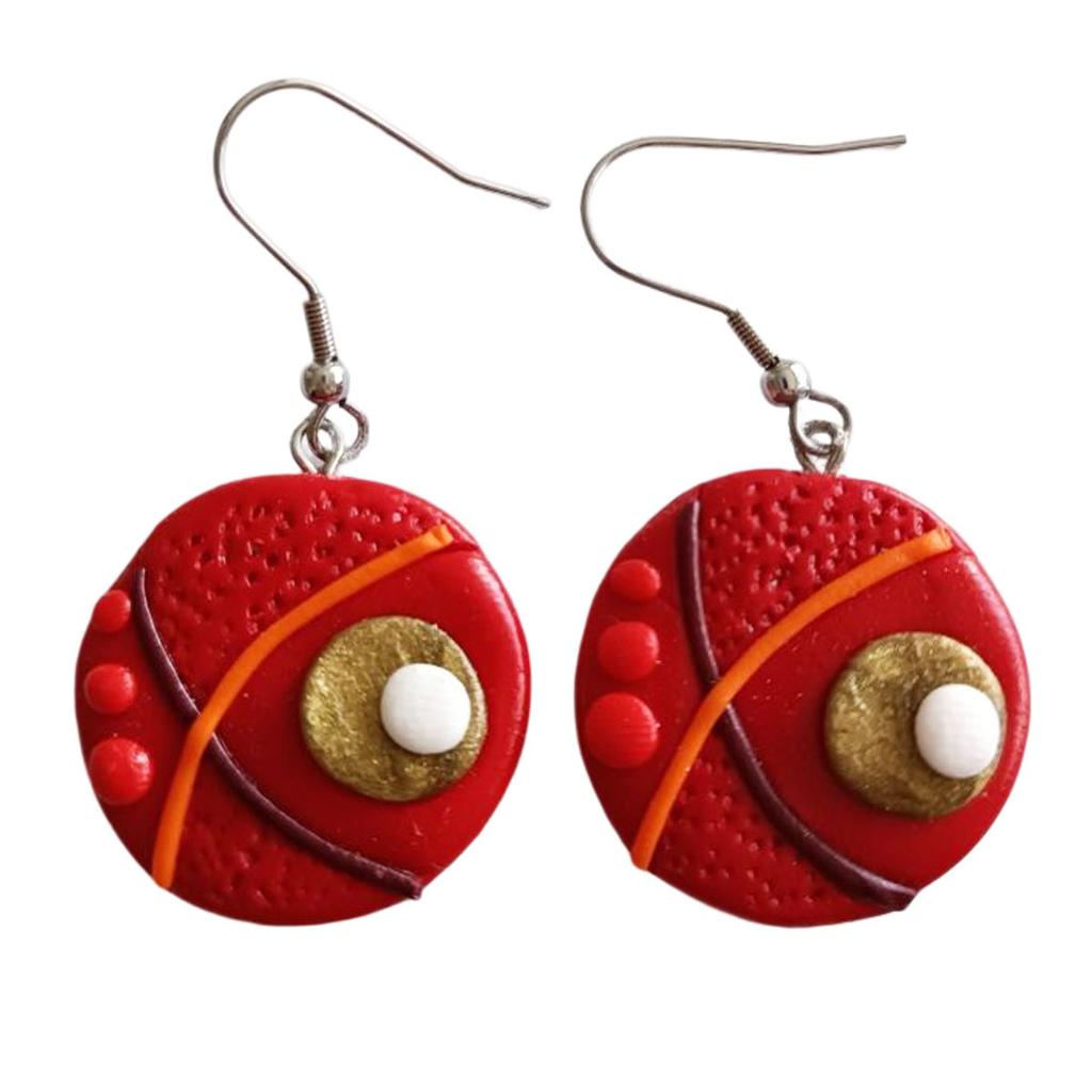 Les Trésors De Lily [R7919] - Boucles d'oreilles artisanales 'Cubisme' rouge - 25 mm