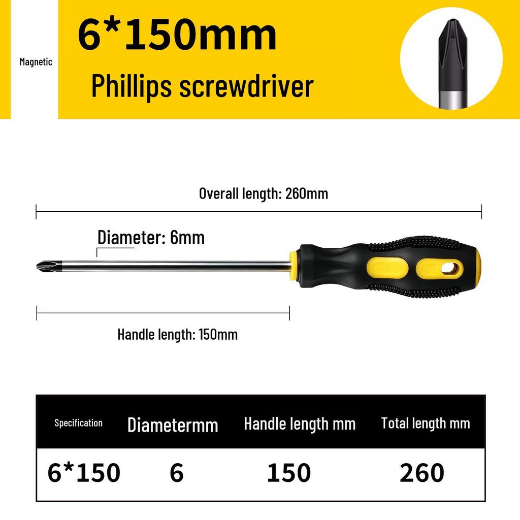 Industrial Rubberized Phillips and Slotted Screwdriver with Magnetic Bit and Non-Slip Handle.