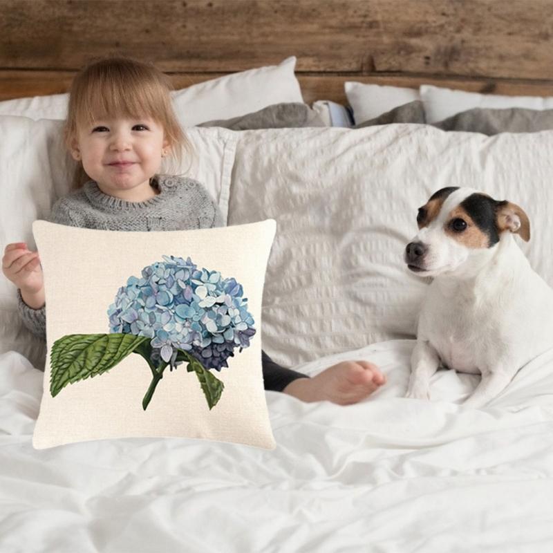 Stylishs Flower Cushions Cover Hydrangea Throw Pillow Cover Linen Material