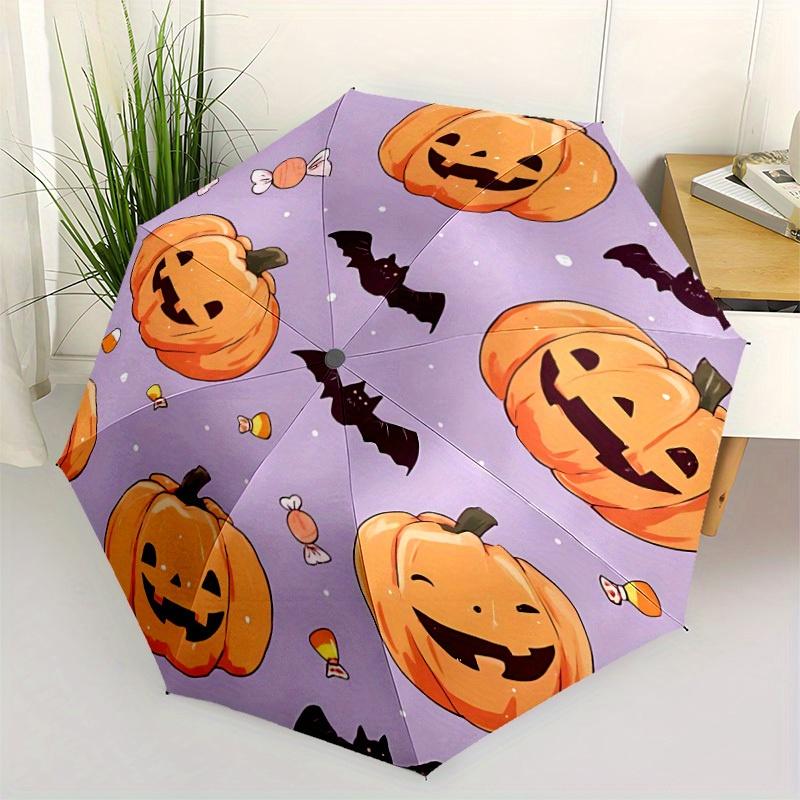 1pc Pumpkin Halloween Automatic Umbrella   Auto Open/Close Folding Umbrella with  8 Rib Frame, 3 Fold Compact Umbrella for Men & Women, 110