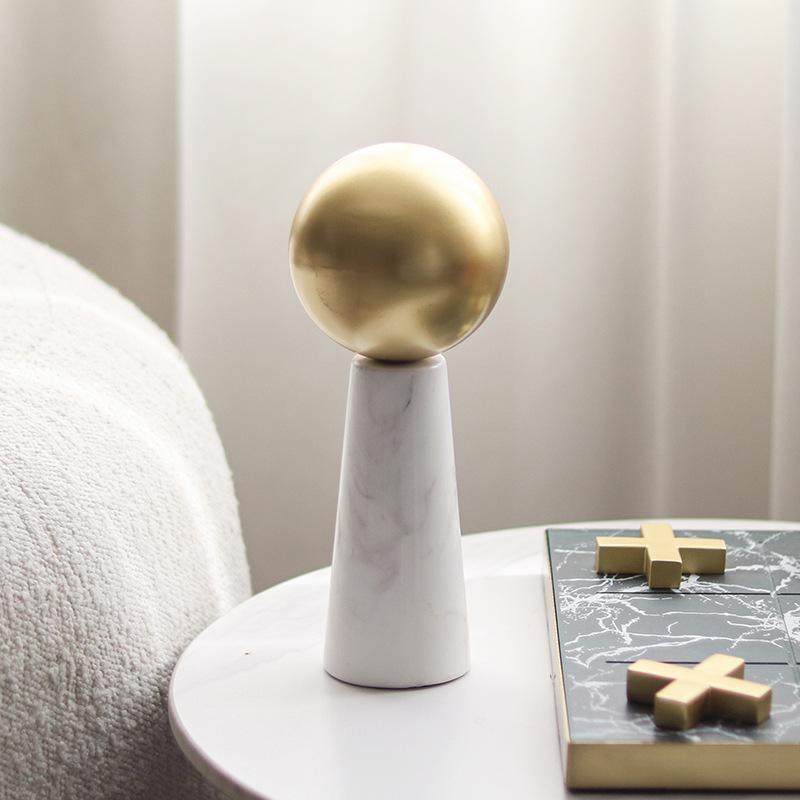 Golden Ball Marble Statue Geometric Cone Metal Spherical Ornaments Natural Marble Metal Figurine Home Decoration Accessories