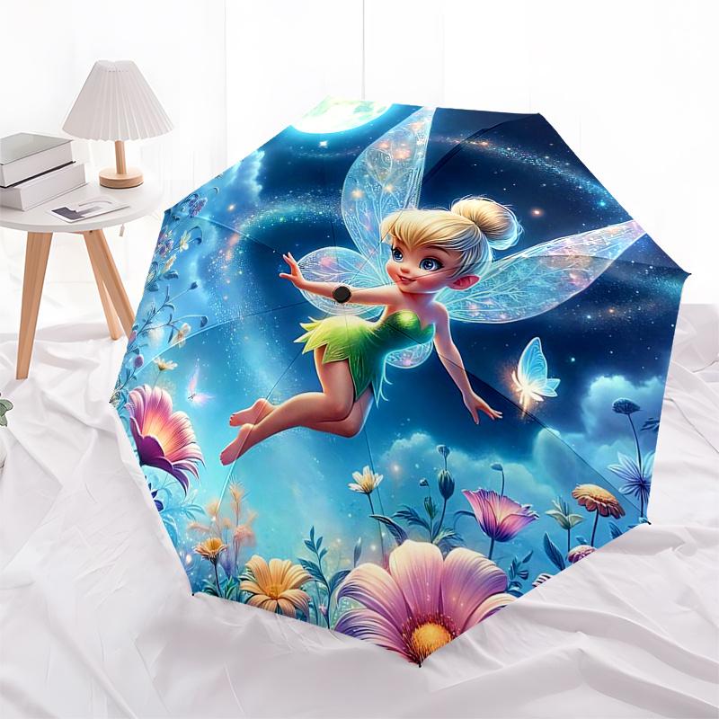 Reiseregschirm im Tinkerbell-Design - 8 Rippen, Automatisches Öffnen und Schließen, Tragbares FaltDesign, Kompakter und Stilvoller Regenschirm
