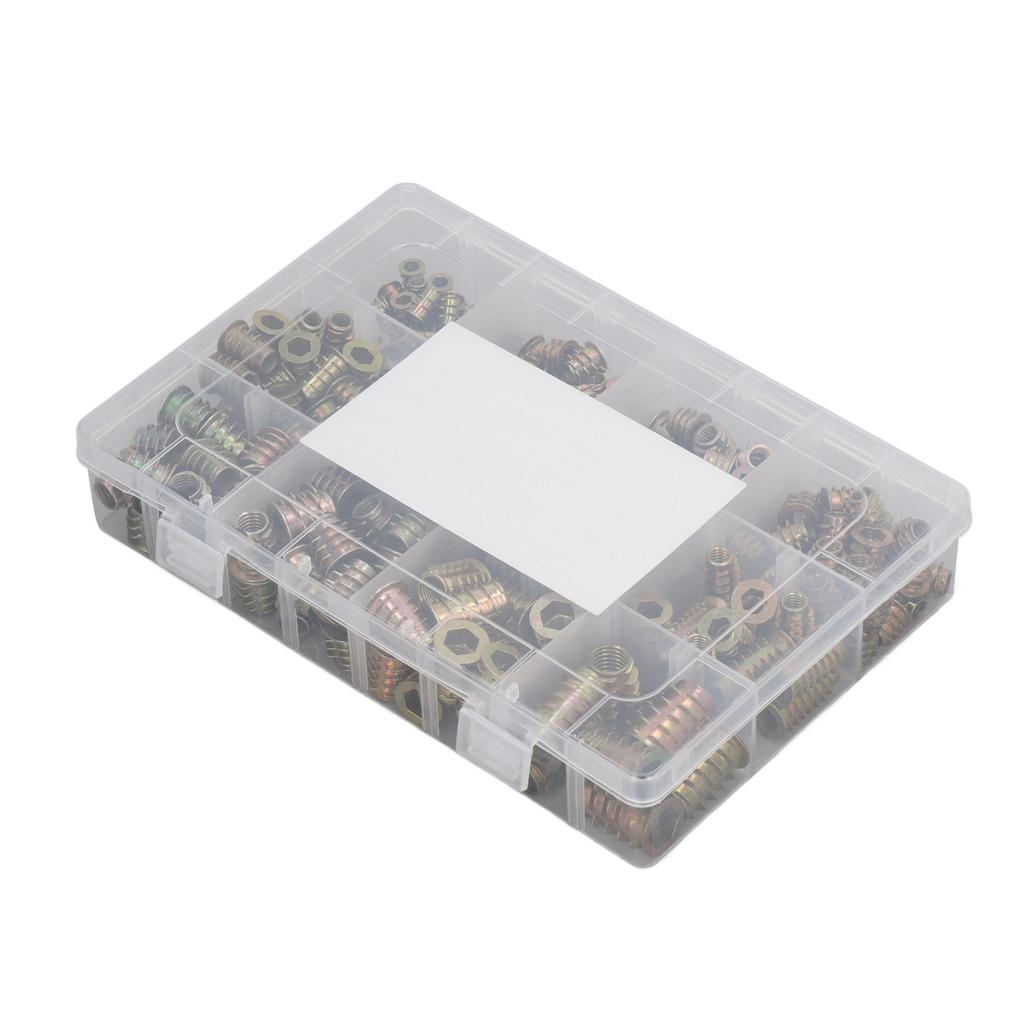 265Pcs Threaded Inserts Nuts Assortment Tool Kit Zinc Alloy Furniture Bolt for Pine Wood Plywood M4 M5 M6 M8 M10