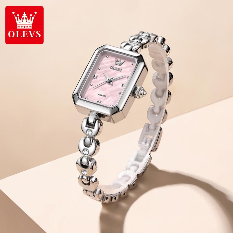

OLEVS Woman Watches Original Elegant Fashion Square Quartz Watch Ladies Stainless Steel Waterproof Watch Bracelet Gifts серебряный/розовый