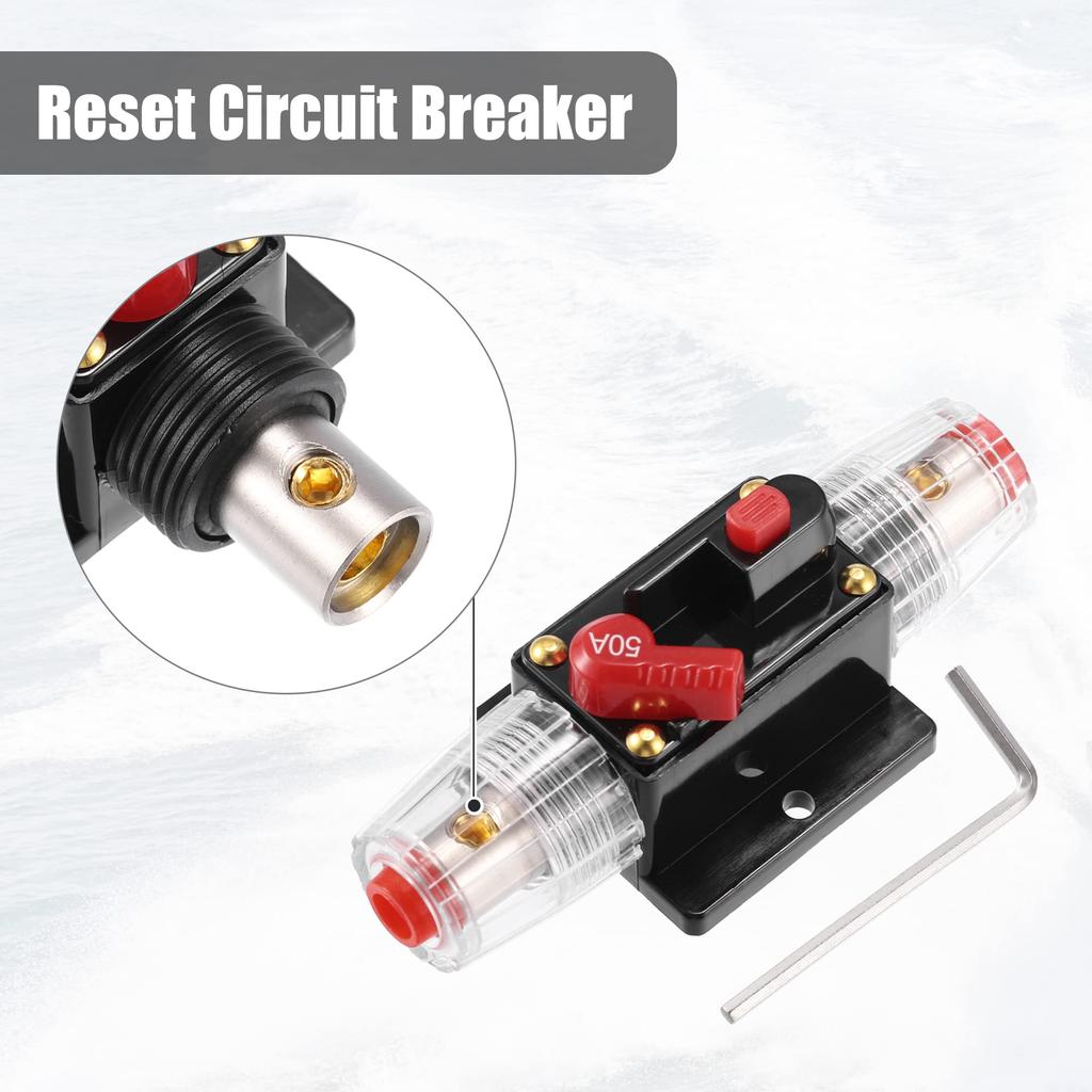uxcell Car Circuit Breaker with Manual Reset Inline Fuse Holder Protection DC - 48V 50A Black Red 1 Set