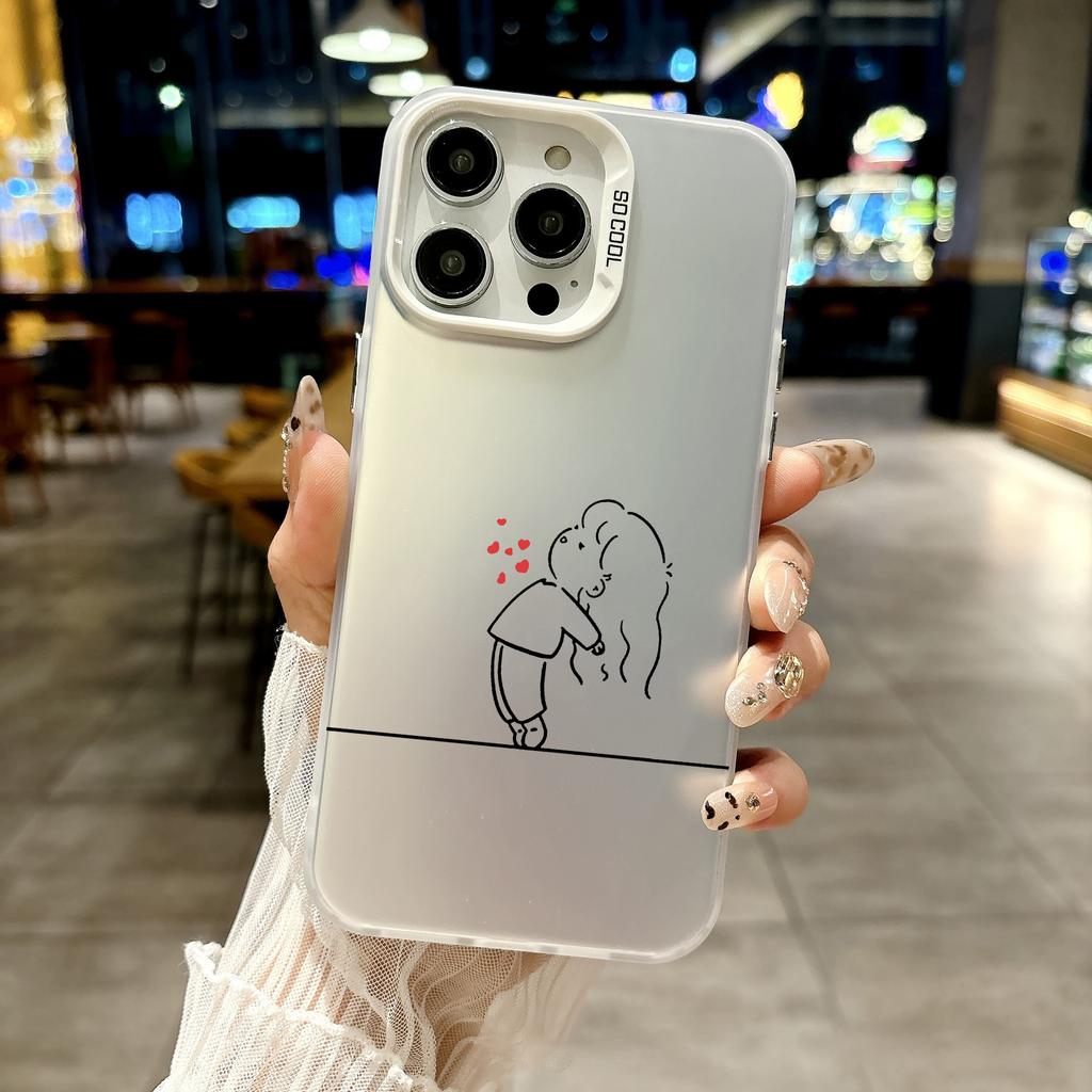 Color Phone Case For iPhone 17 16E 16 11 15 14 Pro MAX 12 13 MINI 7 8 Plus XR SE Silver Plated IMD Cover Lovers Love Black White