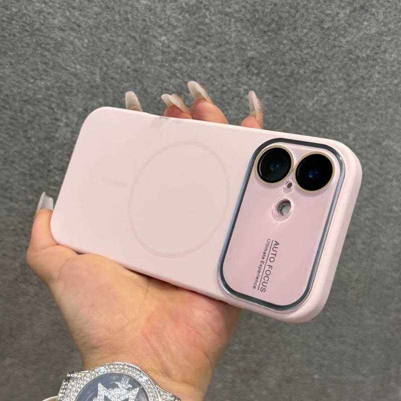 Luxury Liquid Silicone With Crystal Lens Protection Phone Case For iPhone 17 16 15 14 Pro Max 13 Magnetic Wireless Charge Cover