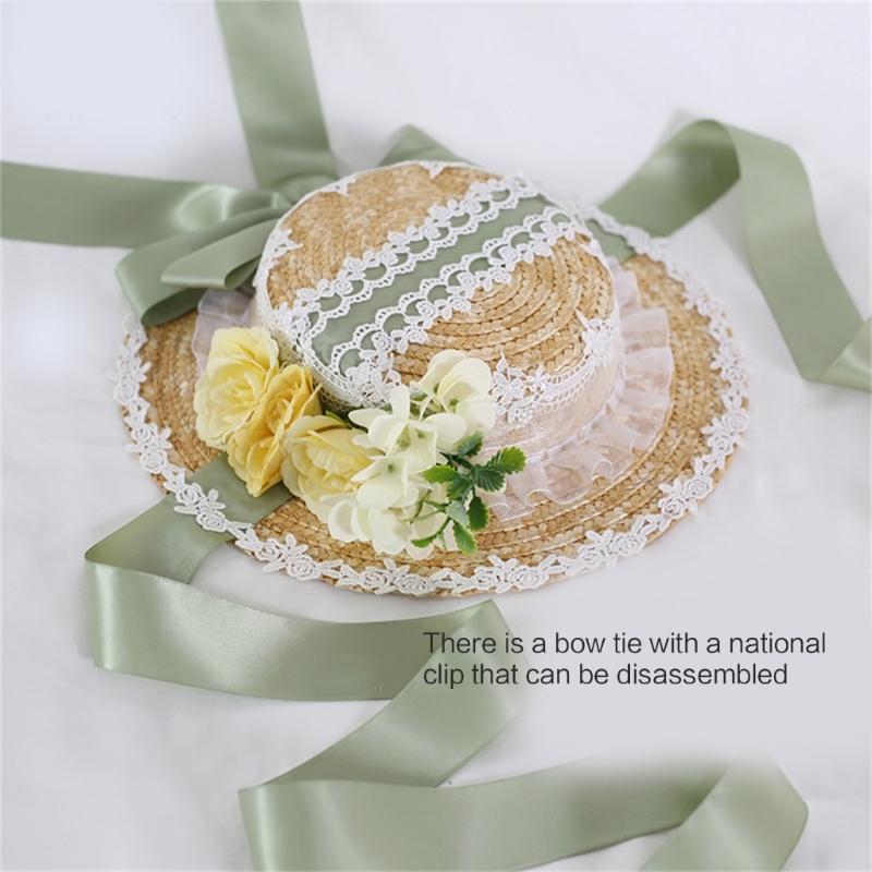 Elegant Bonnet Flower Lace SunHat Breathable Hat Summer Tea Party Holiday Vacation Decors Western Vintage Hat