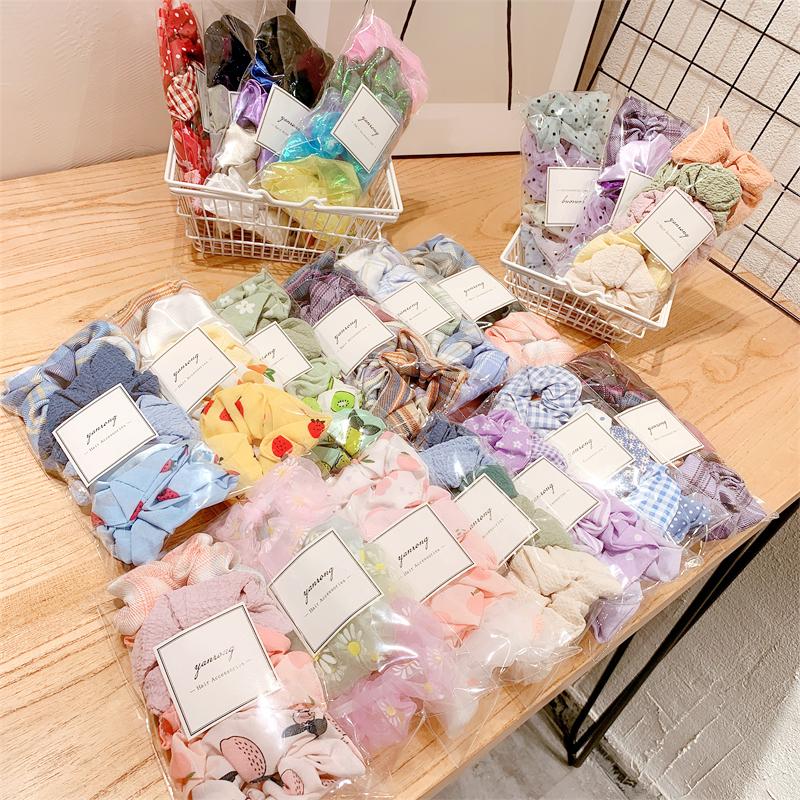 New 5PCS/Set Candy Color Printing Hair Ties For Women Cute HairBand Ponytail Holder Elastic Rubber Band Fashion Hair Accessories