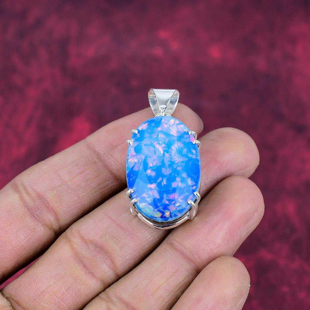 Äthiopischer Opal Anhänger Edelstein Schmuck, 925 Sterling Silber Anhänger, Geschenk für Frauen handgefertigter Anhänger