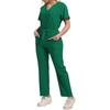 Damen Mode Kurzarm V-Ausschnitt Gemustert Tops Tasche Arbeits Set