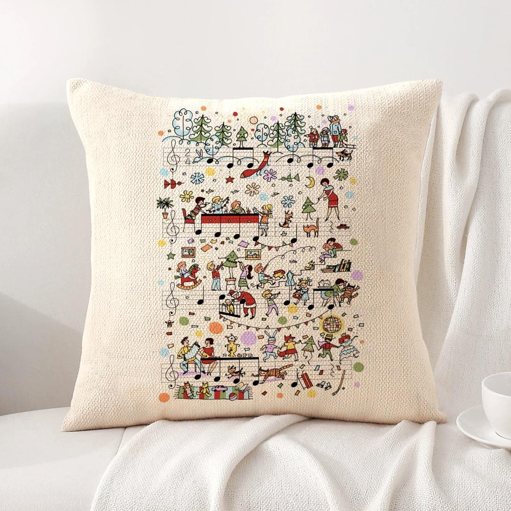 Sheet music design Cushion Cover Natural Linen Organic Fabric DoubleSided Printing Sofa Home Decor Breathable Bed Pillow