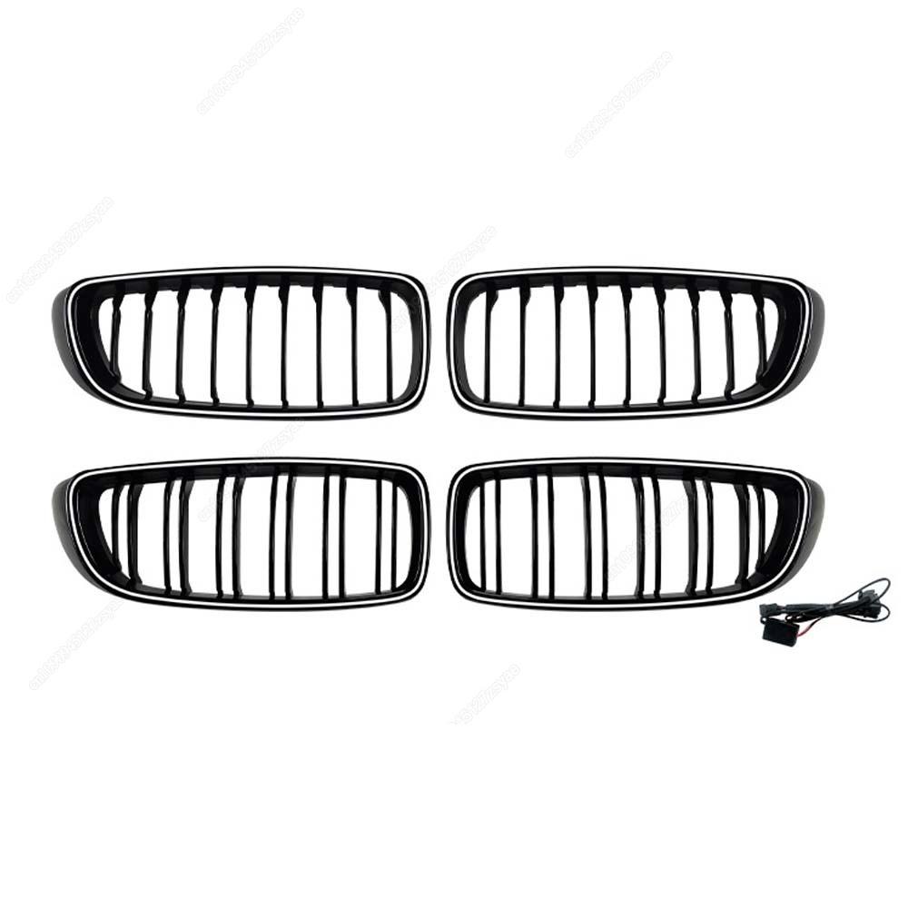 Car Front Bumper Grille LED Light  Racing Grill Single/Double Line Kit For BMW 4 Series F32 F33 F36 2014-2020 Gloss Black Tuning