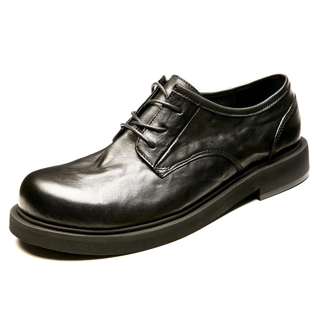 Lederschuhe Herren Trend Britische Low-Top Freizeitschuhe Business Runde Zehe Vielseitige Schwarze Mode Lederschuhe Weichsohlige Herrenschuhe