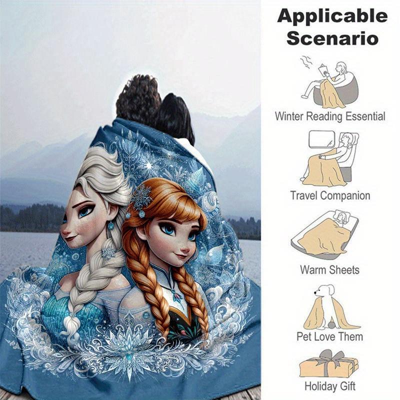 1pc Elsa Printing Blanket - Soft, All-Season Throw for Living Room, Bedroom,Personalized Gift with Adorable Cartoon Design