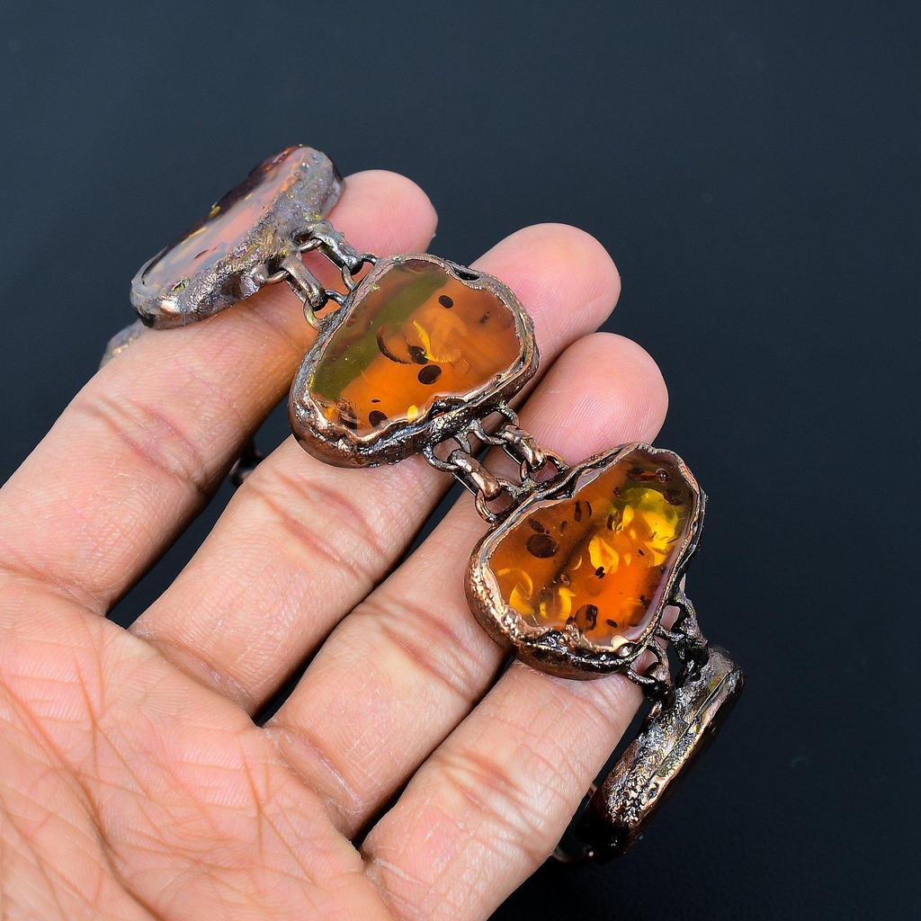 Amber Bracelet, Gemstone Copper Electroformed Jewelry Bracelet, Handmade Jewelry, For Anniversary Gift