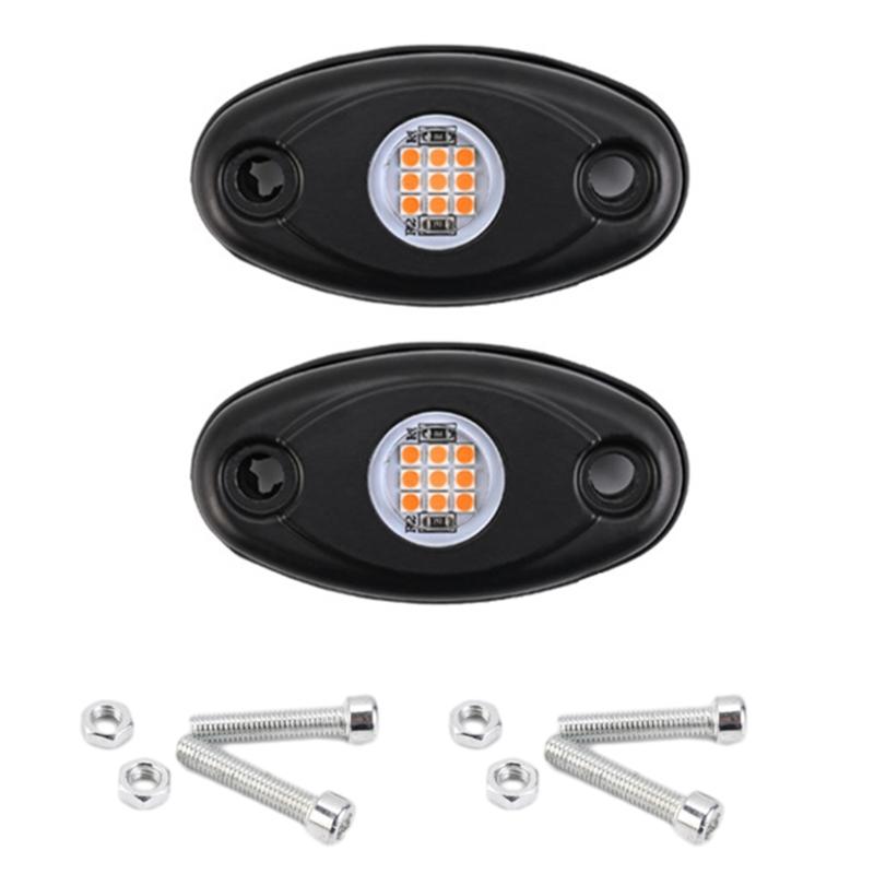 

2 Светодиодные роковые фары, водонепроницаемые, 9 светодиодов, подсветка днища, лампа для трейл-рига жёлтый