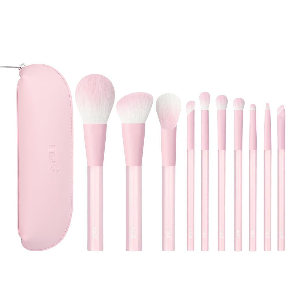 MSQ Makeup Brush Loose Powder Super Soft Concealer Pink Eyeshadow Full Set of Eyeliner Spring Details Show Natural Transparent Brush Handle 10-piece