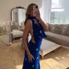 Blue Polka Dot Print Backless Long Dress For Women 2026 Sexy V Neck Bandage Hollow Out Maxi Dresses Beach Party Elegant Evening Dress
