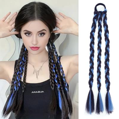 1 STÜCK Synthetische Lange Gerade Pferdeschwanzverlängerungen Elastisch Mit Gummibändern Geflochtenes Haar Hitzebeständig Für Frauen Cosplay-Nutzung