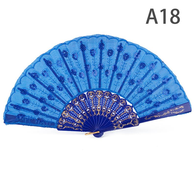 Rainbow Color Dance Fan Peacock Pattern Folding Hand Held Embroidered Sequin Fan