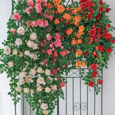Künstliche Blume Rattandekoration 6-köpfige Hängende Rosenranke Pflanzen Kunstseidenblume Rattan