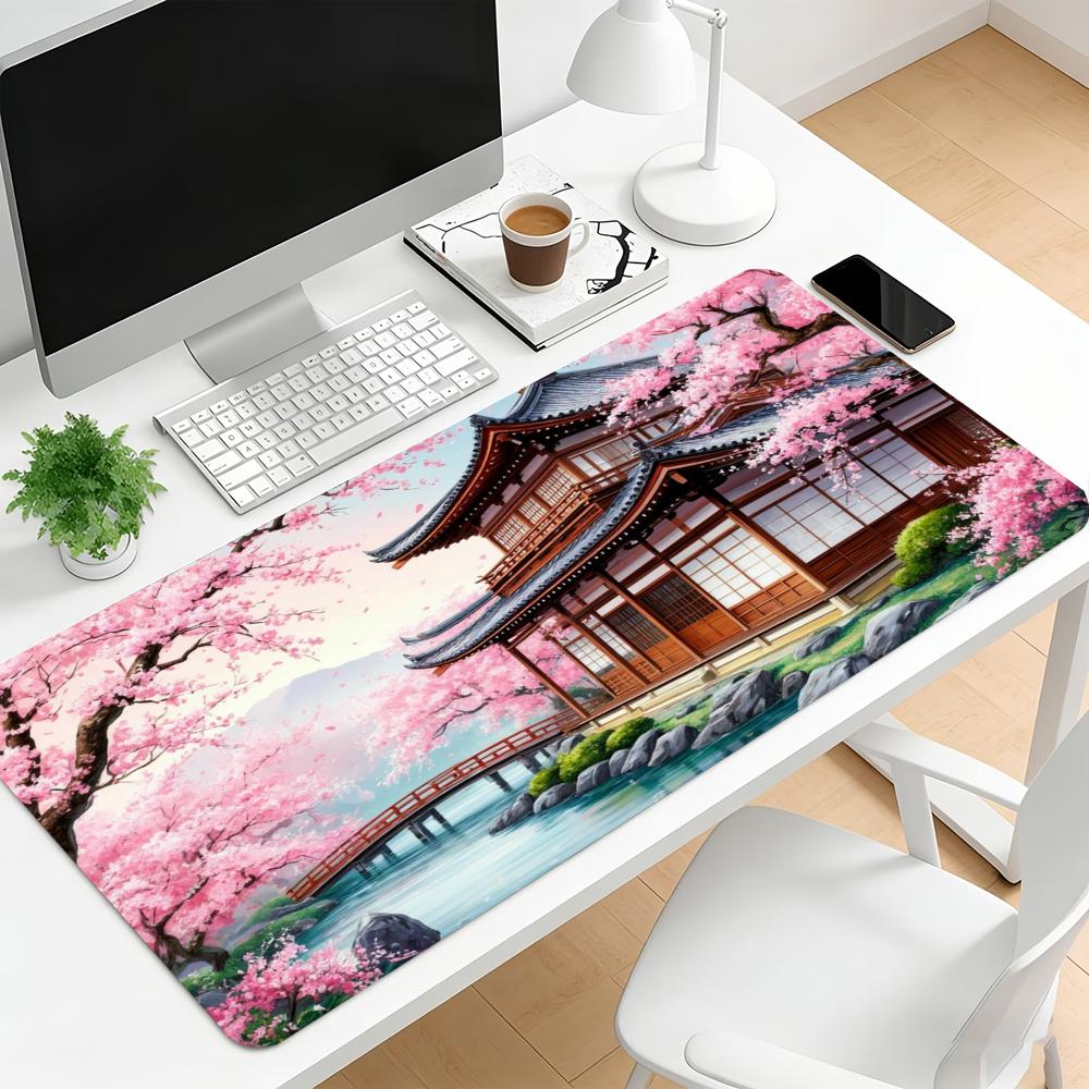 Japanese Cherry Blossom Large Gaming Mouse Pad NonSlip Desk Mat Lock Edge Keyboard Mat Hd Print For Laptop Pc Home Office Table