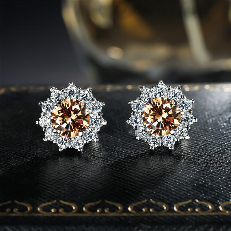 Cute Female Small Red Round Earrings Crystal Stone Fashion Silver Color Wedding Double Stud Earrings For Women