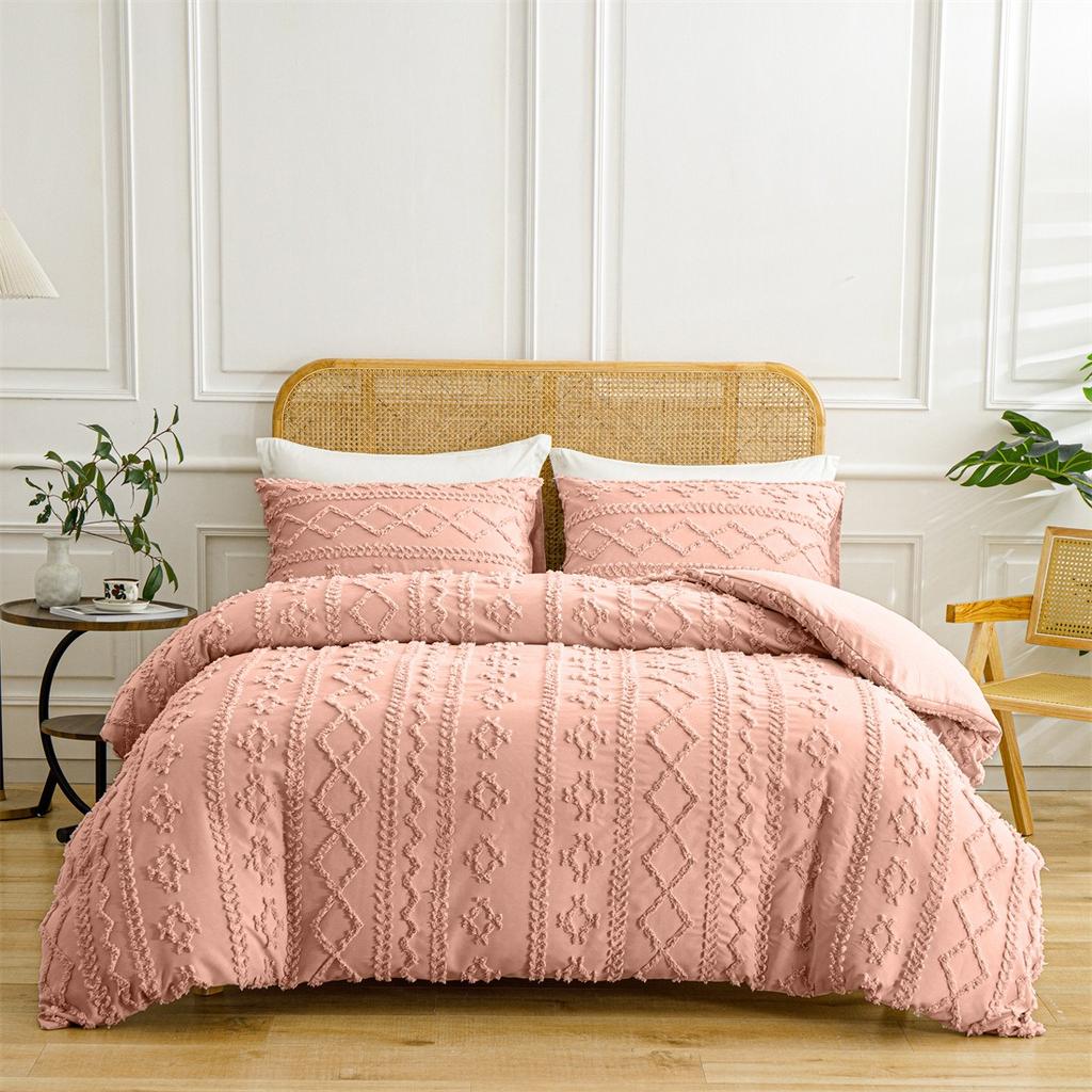 Soft and Warm Solid Color Bohemian Cut Flower Three Piece Set Includes 1 or 2 Pillowcases in Multiple Sizes for Winter Bedding