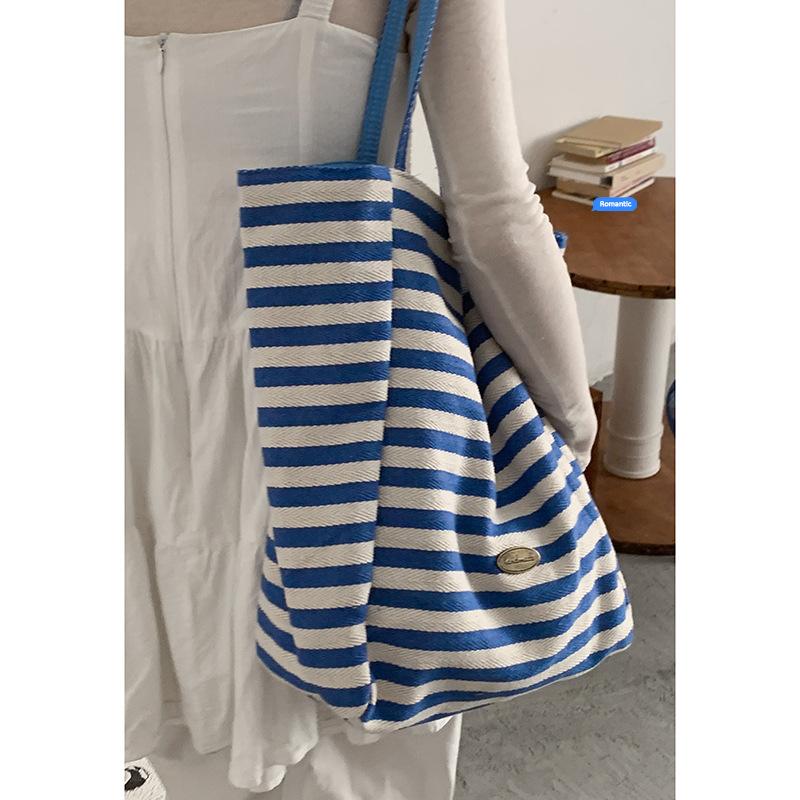 Casual Canvas Bag Korean Lazy Style Underarm Bag 2025 New Large-capacity Striped Shoulder Bag Student Class Bag