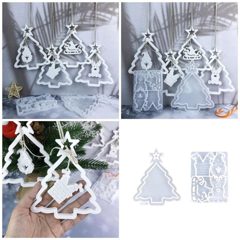 Set of 2 Festival Silicone Casting Moulds Earring Moulds Hand-Making Supplies for Christmas Decorations Easy to Use