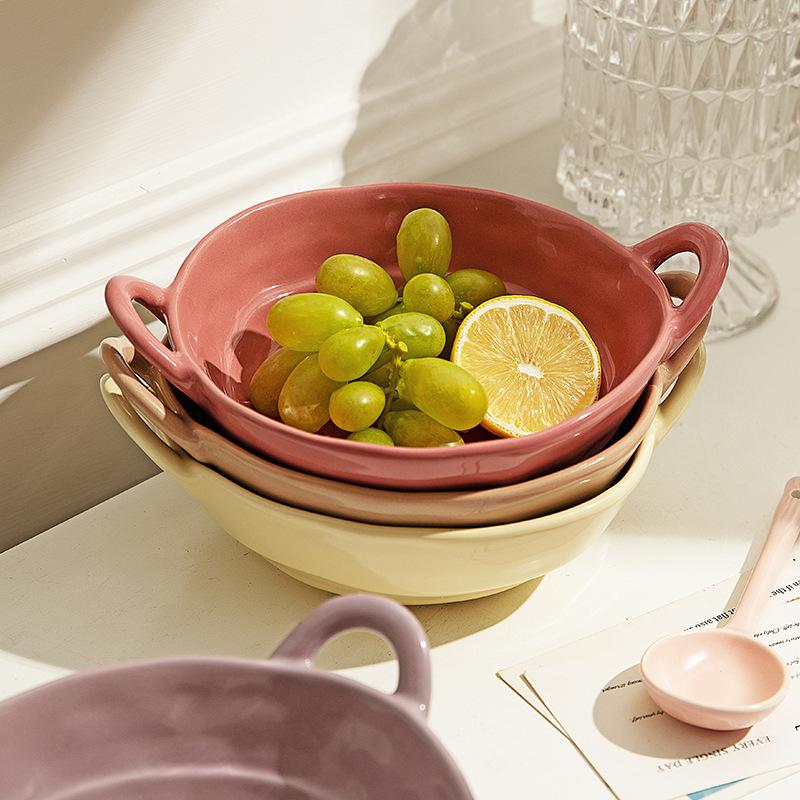 Cream Ins Hand Pinch Irregular Binaural Yogurt Salad High Value Ceramic Dessert Bowl Dormitory One Person Eating Tableware