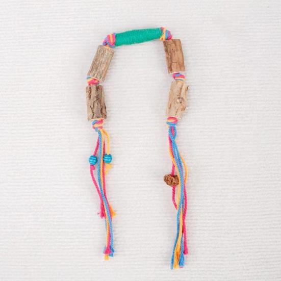 Cat Toys Cotton Rope with Natural Wood Polygon Segments Interactive Toy Chew Resistant Teeth Cleaning Toy