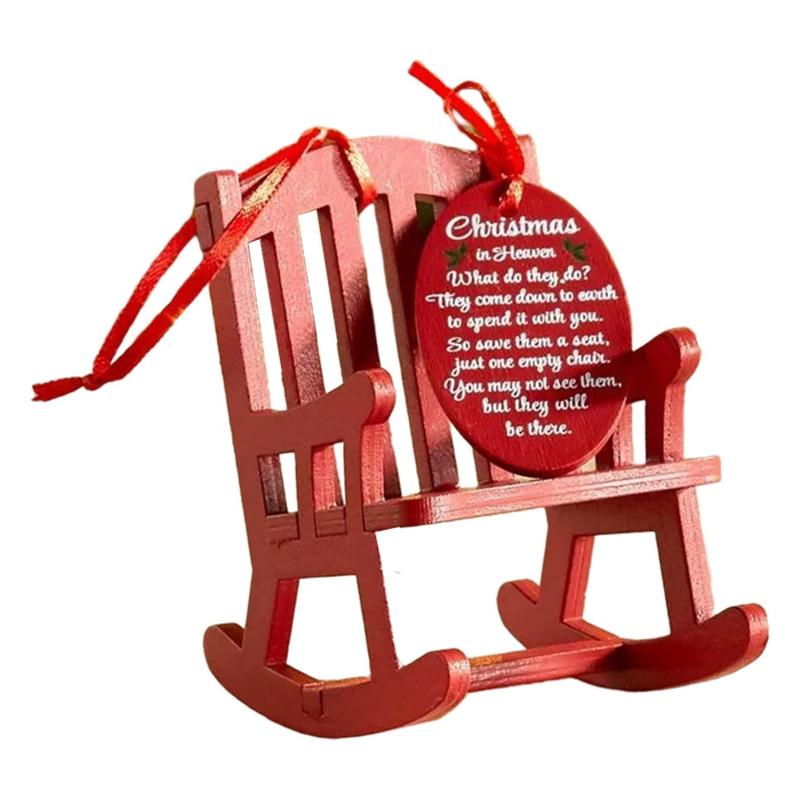 Red Single Christmas Wooden Craft Small Rocking Chair Commemorative Decoration A Chair And Hang Tag Set