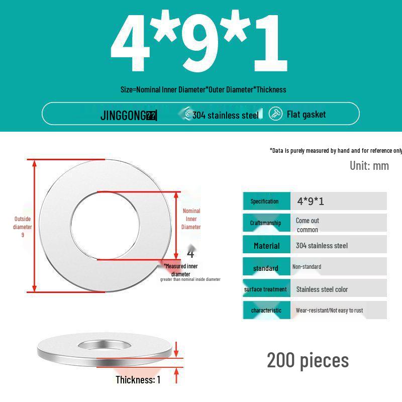 Zesílená plochá podložka/distanční kroužek z nerezové oceli 304 M4 M5 M6 M8