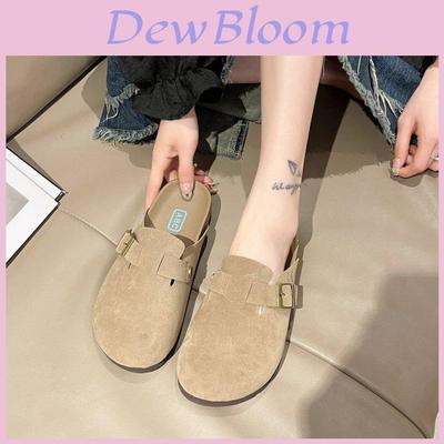 2024 New Spring Autumn British Buckle Shoes Women Thick-soled Buckle Toe Half-drag Lazy Shoes