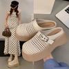 2025 Autumn New Retro Woven Bag Head Slippers Outer Wear Explosion One Pedal Thick Sole Hollow Hole Sandals Women