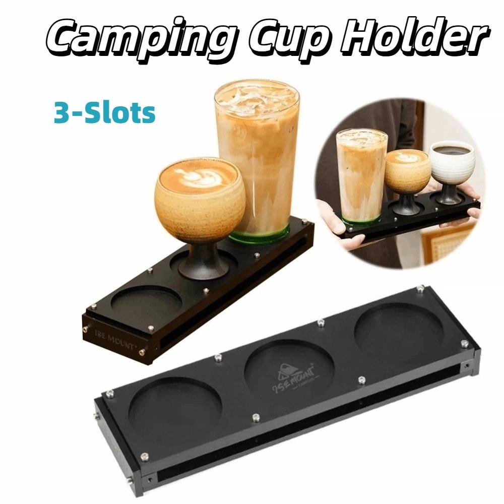 Double-Layer Camping Cup Holder 3-Slots Drinks Serving Board Portable Water Cup Shelf Tray  Picnic