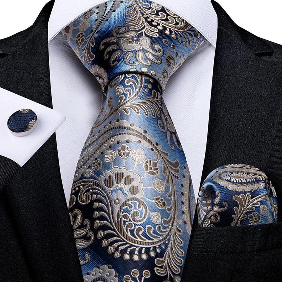 thumbnail image 2 of Men's Tie Set DiBanGu Men's Tie Set - Silk Necktie With Pocket Square, Cufflinks & Tie Ring In Gift Box Business Wedding Tie Set 2 of 12