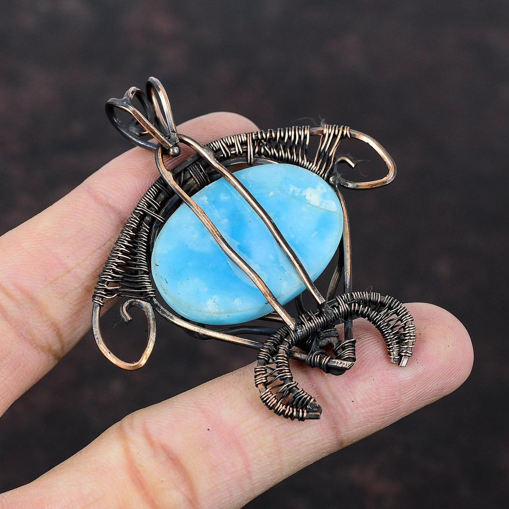 Hemimorphite Pendant Copper Wire Wrapped Pendant Real Gemstone Pendant Hemimorphite Copper Jewelry Handmade Tortoise Pendant Engagement Gift