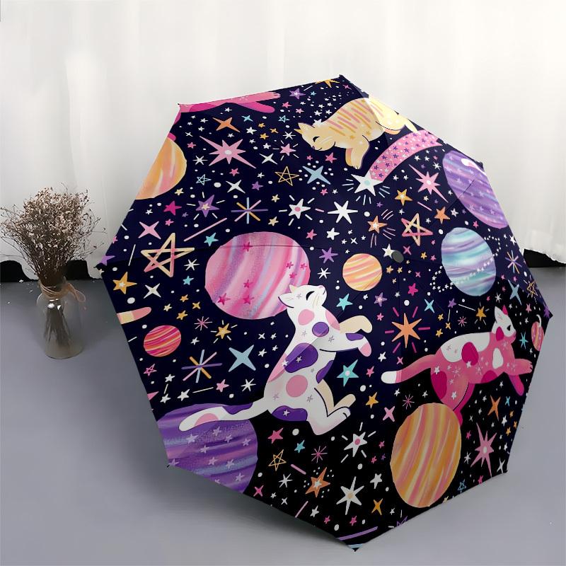 1pc Space Cats Adventure Umbrella with Plastic Handle, Suitable for All Seasons Outdoor PT373
