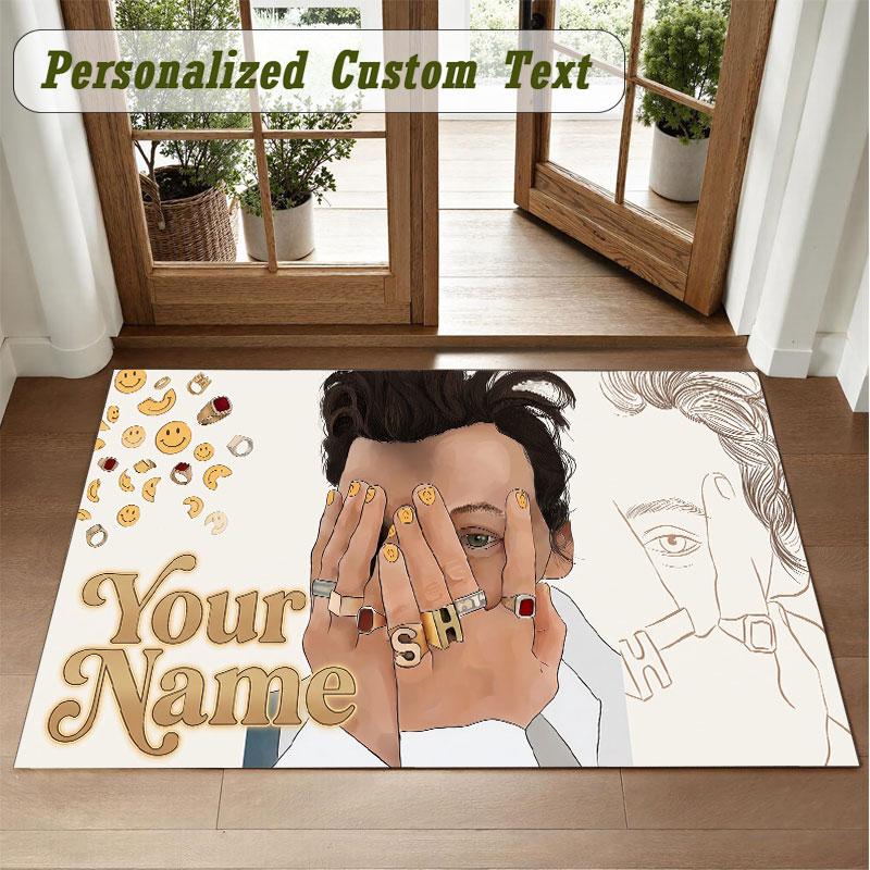 Crystal Velvet Square Rug Custom NameHarry Styles Pattern Non Slip Home Floor Decor Rug