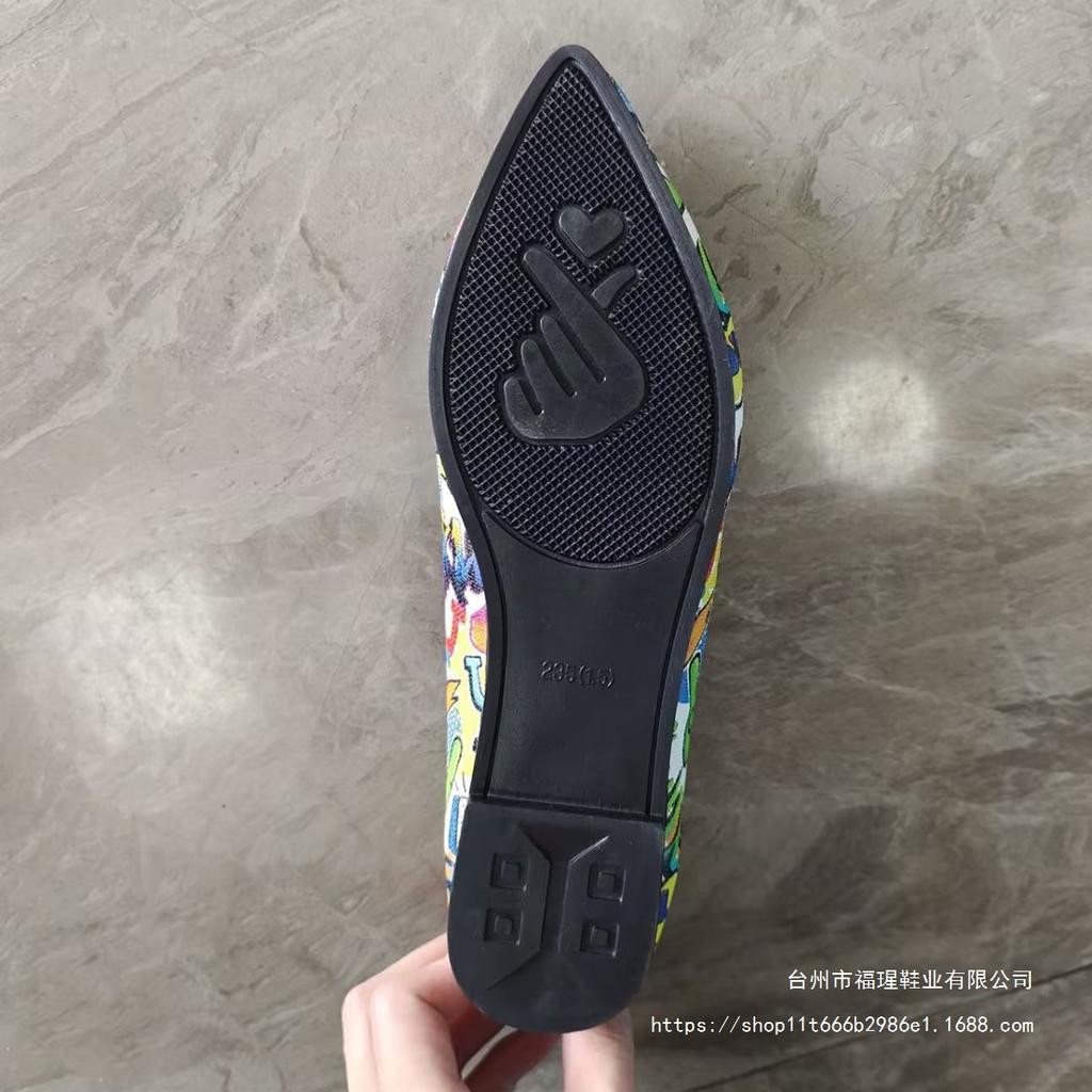 2025 Spring and Autumn New European and American Fashion Printing Foreign Trade Large Size Flat-soled Single Shoes Pointed One Pedal Single Shoes Wome