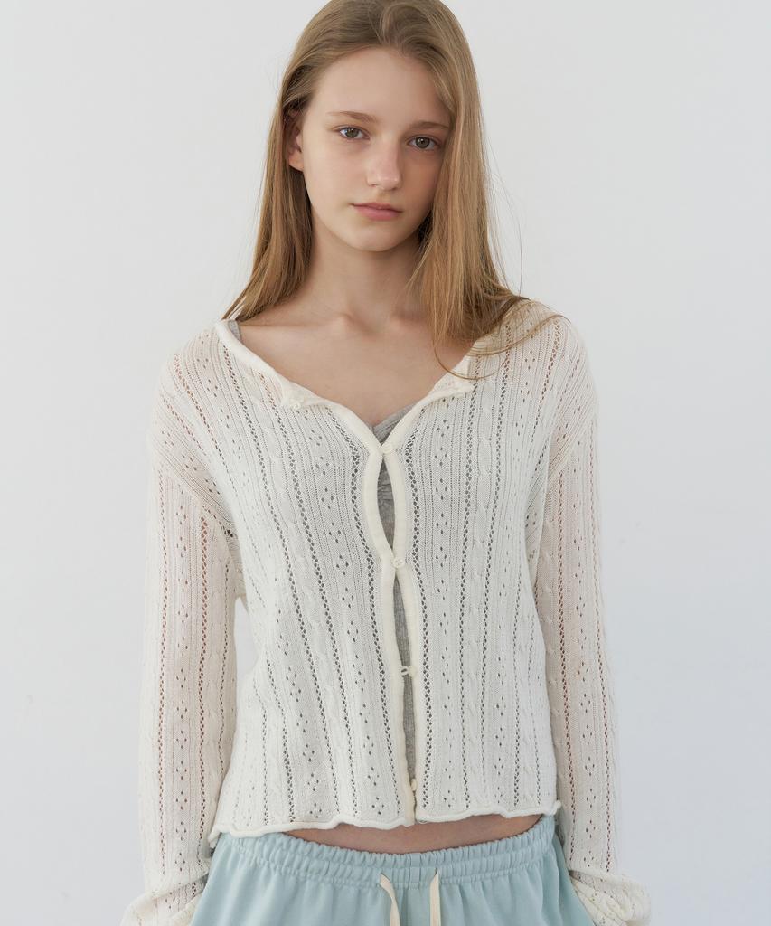 LETTERA Cotton Crochet Knit Cardigan