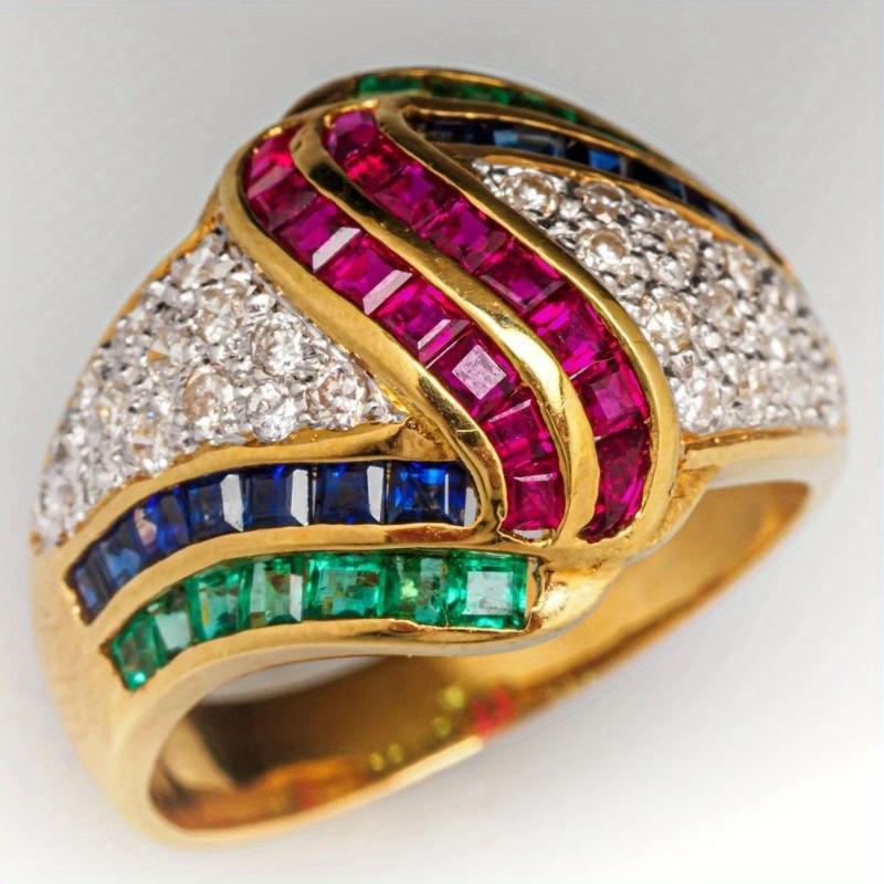 

European and American Fashion Color Inlaid Zircon Wide Face Women s Ring, Personalized Heavy Industry Holiday Accessory Gift 8