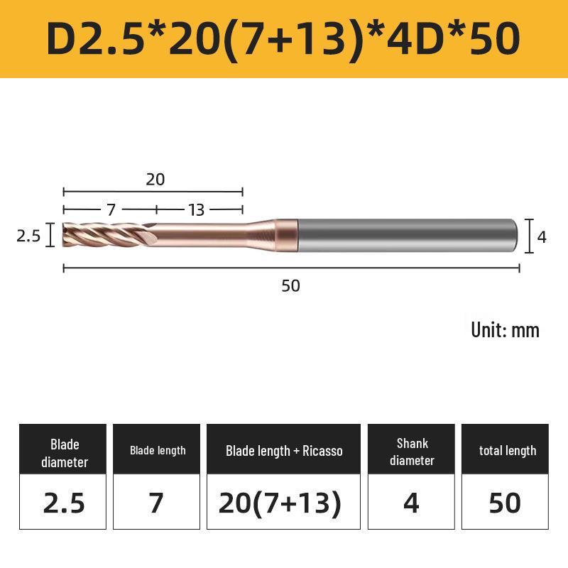 55° 4-Flute Carbide Coated Steel Flat-Bottom Deep-Groove CNC Milling Cutter with Blade Length and Clearance Combo