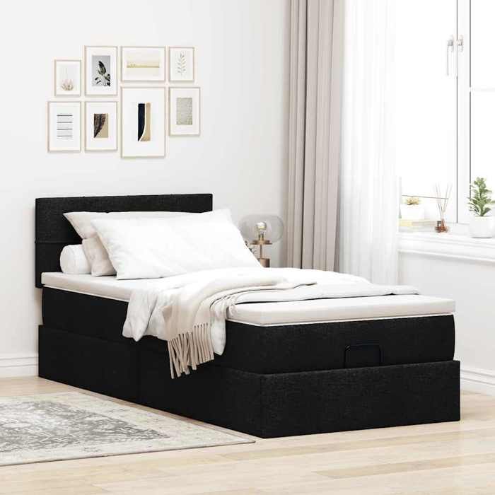 Maison Exclusive - Lit ottoman avec matelas et LED noir 80x200cm tissu