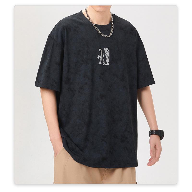 

Летняя новая вязаная свободная футболка с принтом для мужчин, с коротким рукавом 4XL чёрный