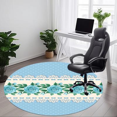 1pc Blue Roses Lace Office Round Rug, Non-slip, Soft and Durable Office Rug for Interior Decoration, Perfect for Office, Beautiful Decoration Yy260324