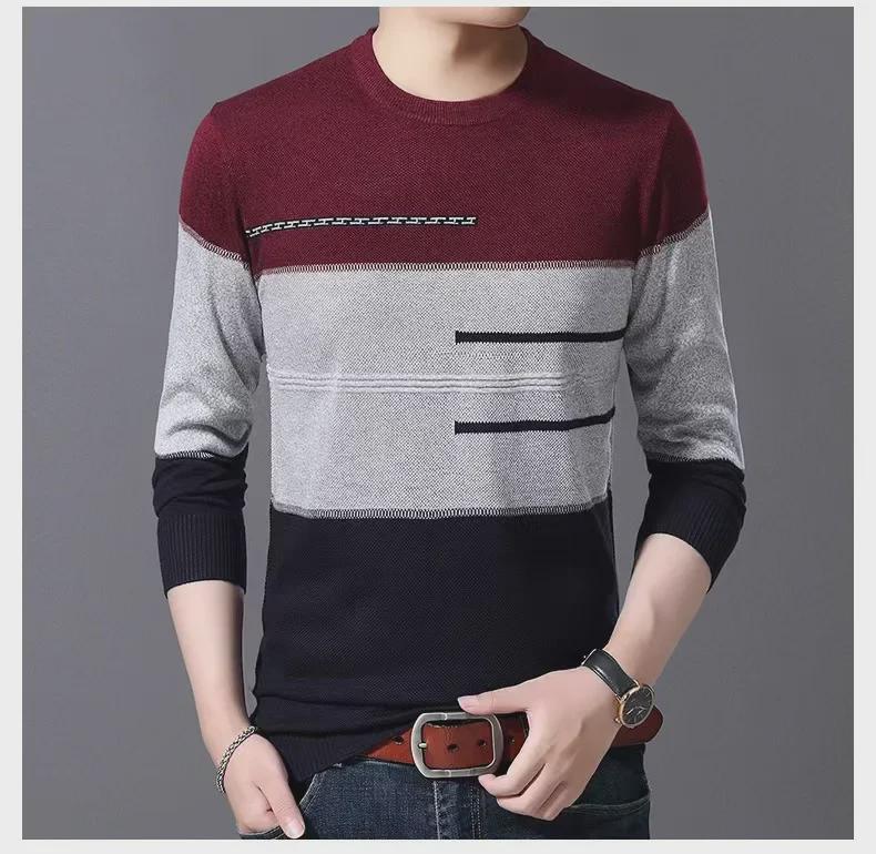 "Autumn Round Neck Knit Pullover for Men - Long-Sleeved, Stylish and Comfortable"